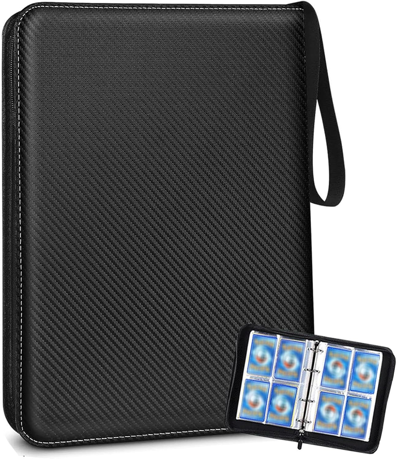 4 Pocket Trading Card Binder Fits 400 Cards, Waterproof 3-Ring Card Collector Album Expandable Card Holder Card Book with 50 Sleeves for Standard Size Cards Sports Cards Gaming Cards Baseball Cards