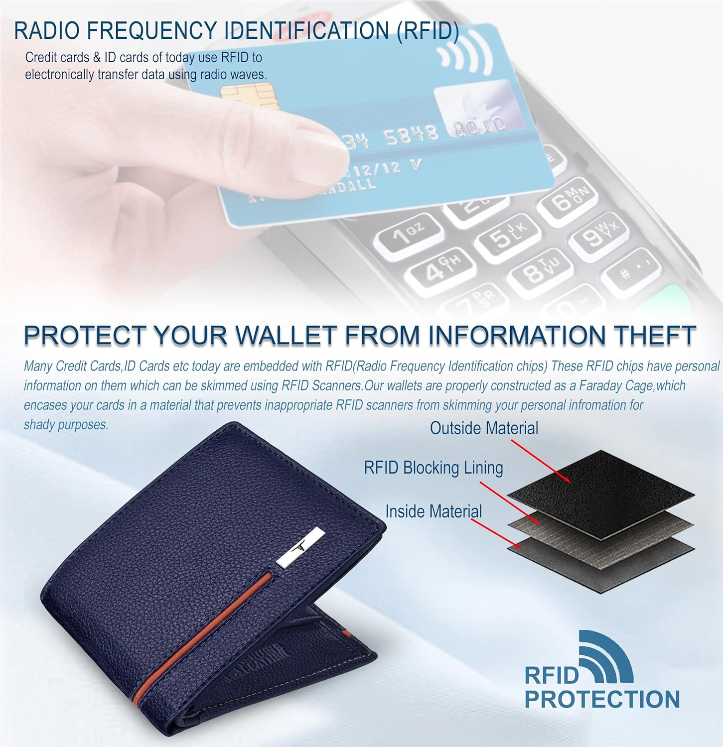 URBAN FOREST Leather Men'S Wallet, Blue/Orange, Contemporary image number 3