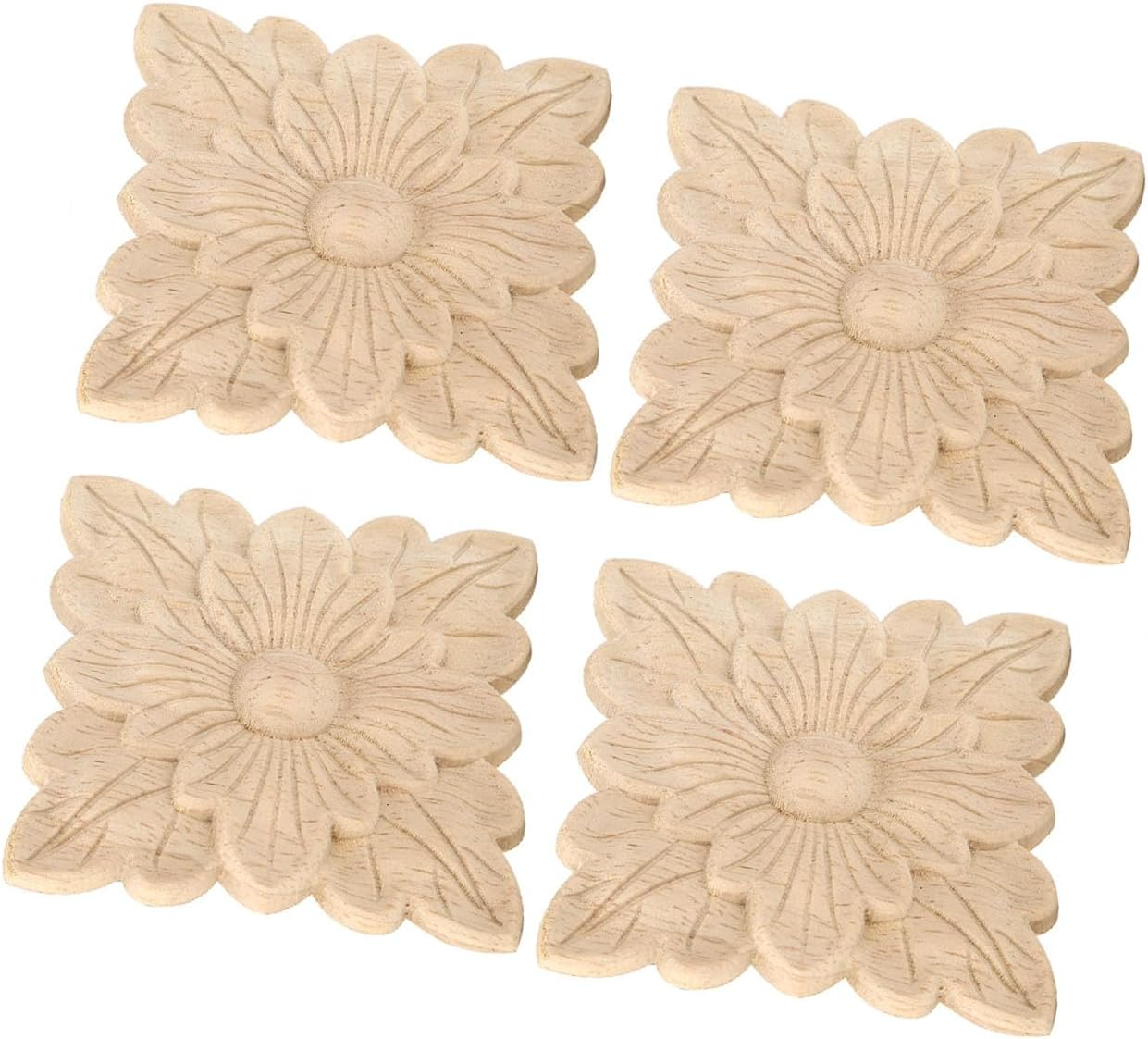 Wooden Carved Floral Appliques, 4 Pieces, Decorative Furniture and Door Accessories image number 5