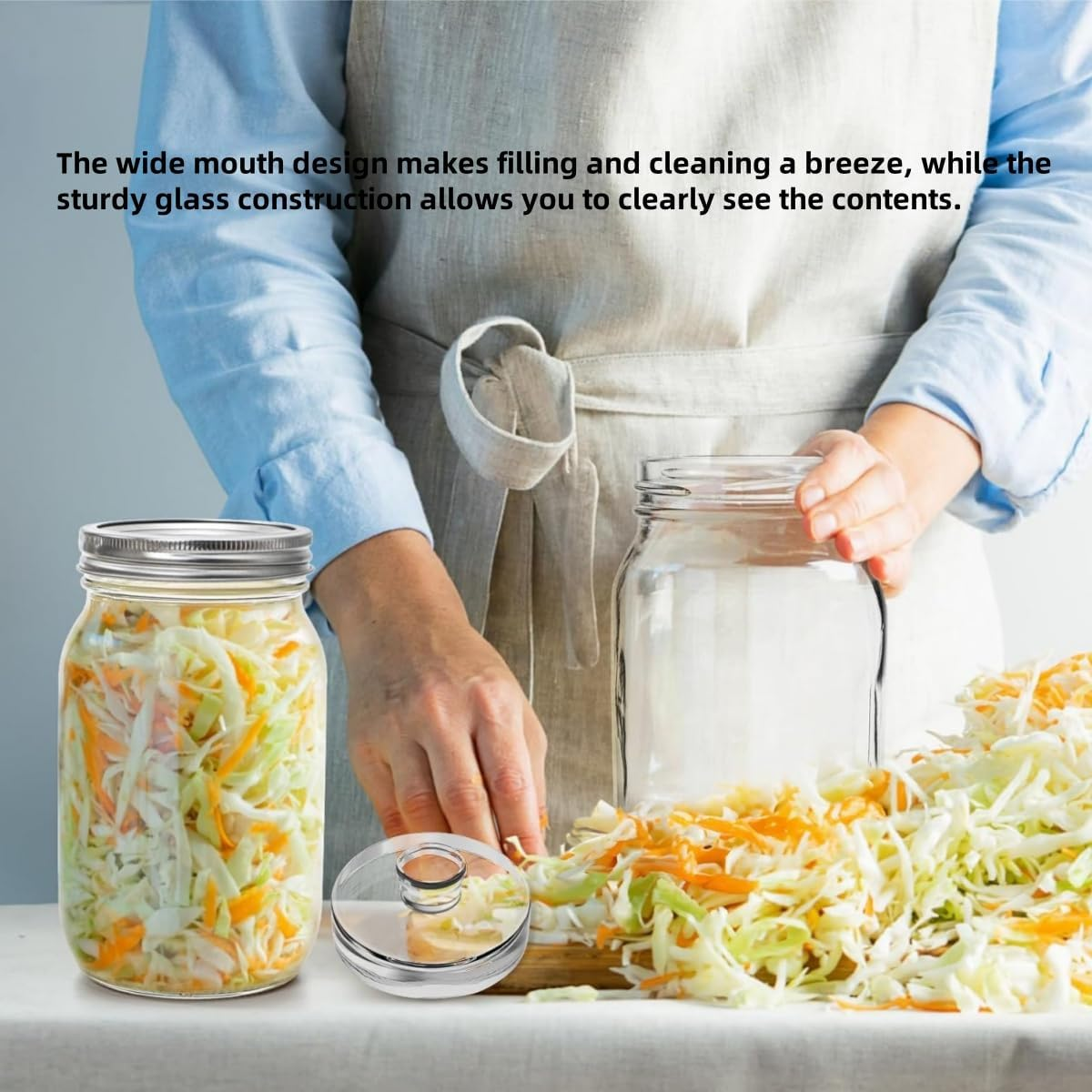 Ljxyloog Wide Mouth Mason Jars 32 Oz - (2 Pack) Ball Quart with Airtight Lids and Bands for Canning, Fermenting, Pickling, Freezing, Storage Glass Jar, Microwave & Dishwasher Safe, Clear image number 3