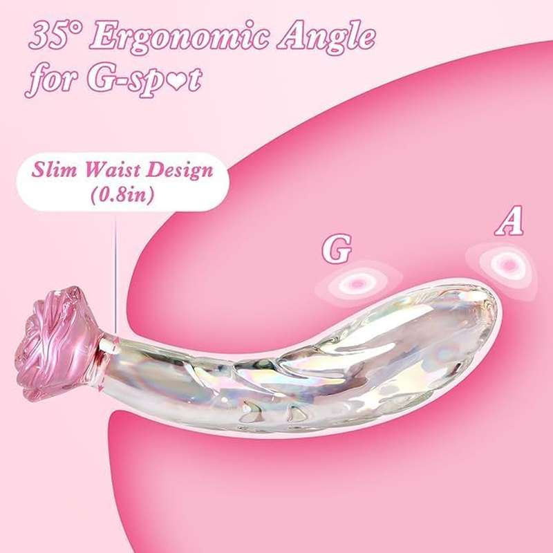 7.2 Inches Glass Dildo, Anal Butt Plug Toy Large, Rose Adult Toy Tool for Women, Crystal Clitoral G Spot Stimulator, Prostate Massager image number 5