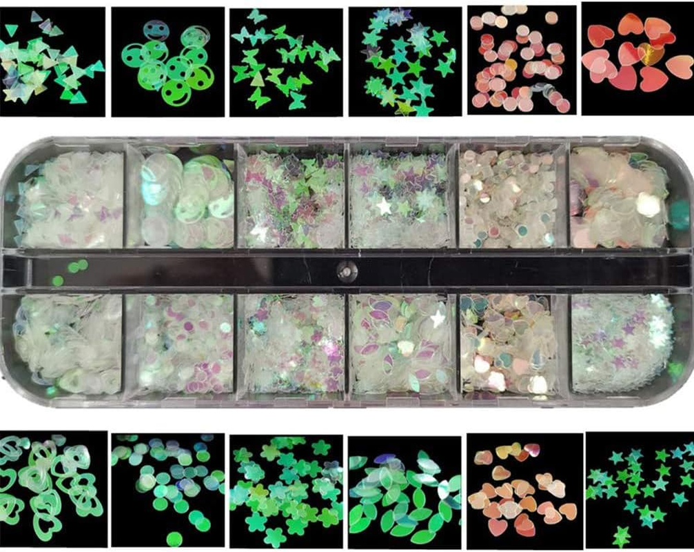 8 Boxes Holographic Nail Glitter Sequins round Leaf Star Heart Nail Art Glitter Flake for Nails Decorations image number 6