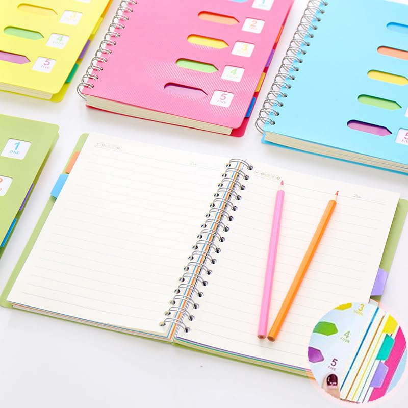WEZCHUGHAOL 2Pcs A5 Wide Ruled Hardcover Tabbed Notebook Journal with Divider Tabs - 5 Subject Spiral Notebook, 480 Pages, Green, 5.5" &times; 8.3" (Blue Green) image number 1