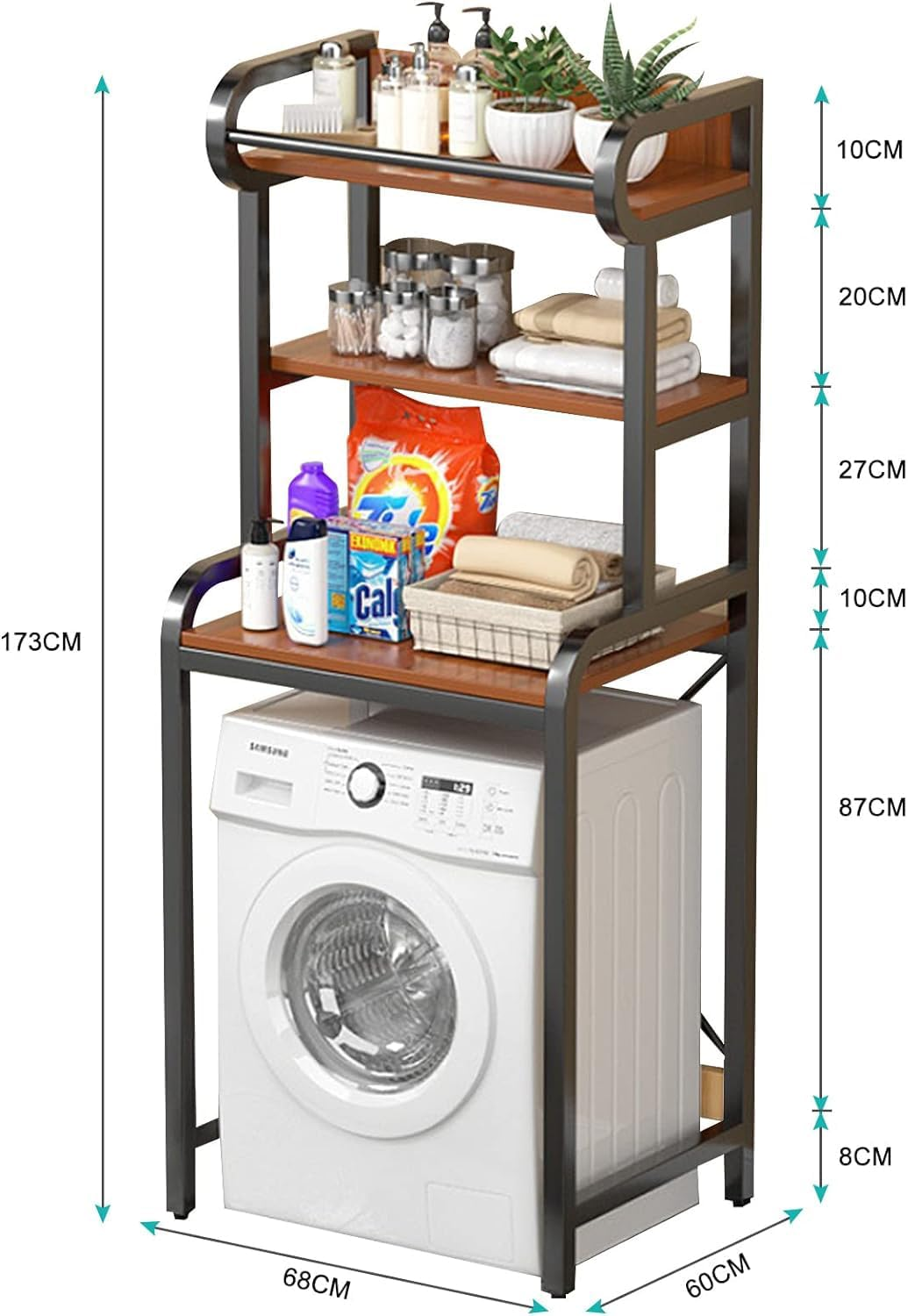 Over the Toilet Storage, 3-Tier Washing Machine Rack, Metal Laundry Shelf, above Washer Dryer Organizer for Bathroom, Balcony Space Saving (Black)