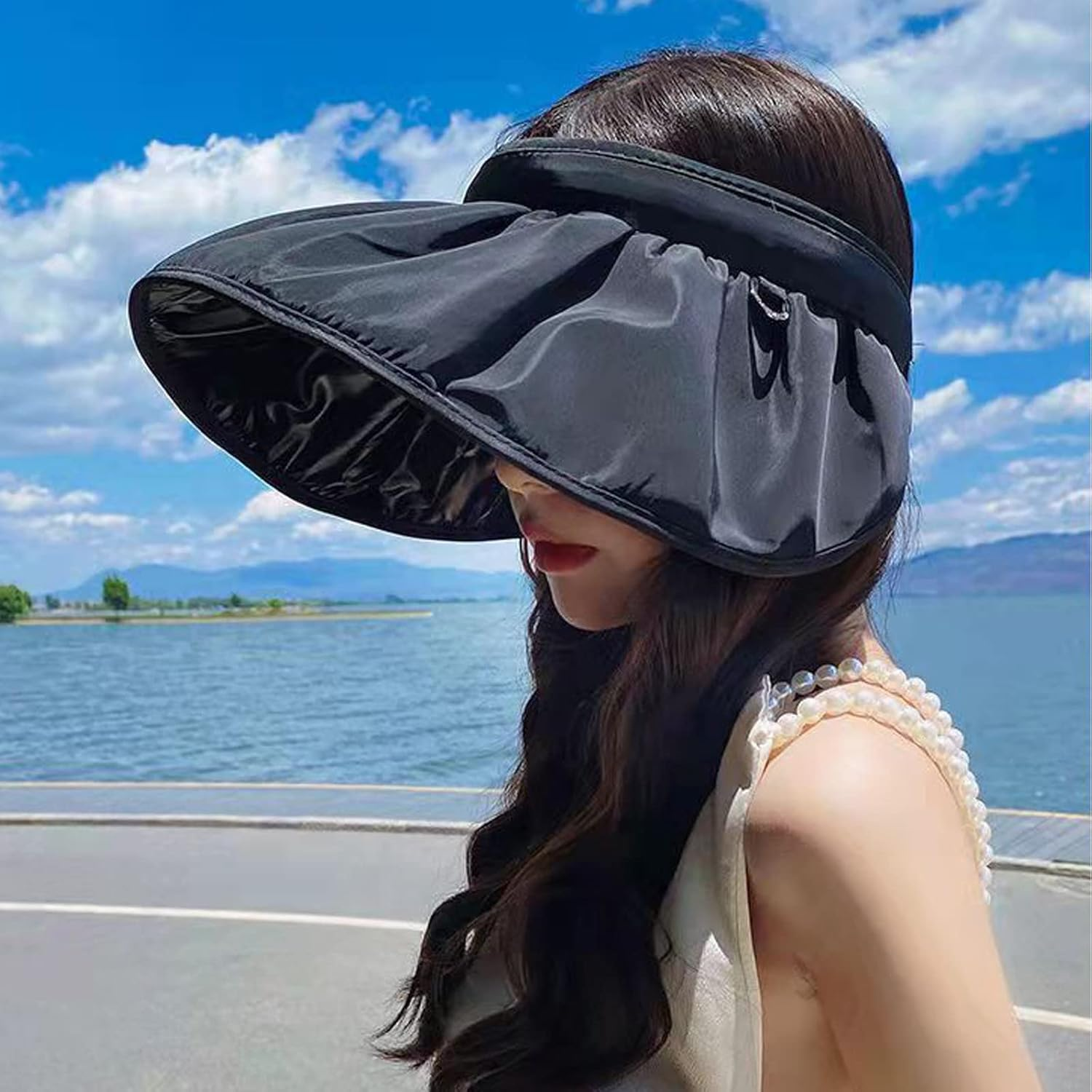 Korean Women'S Solar Hat UPF50+ Ultraviolet Sun Sunscreen Sun Hat Beach Covered Face Empty -Top Sun Hat image number 5