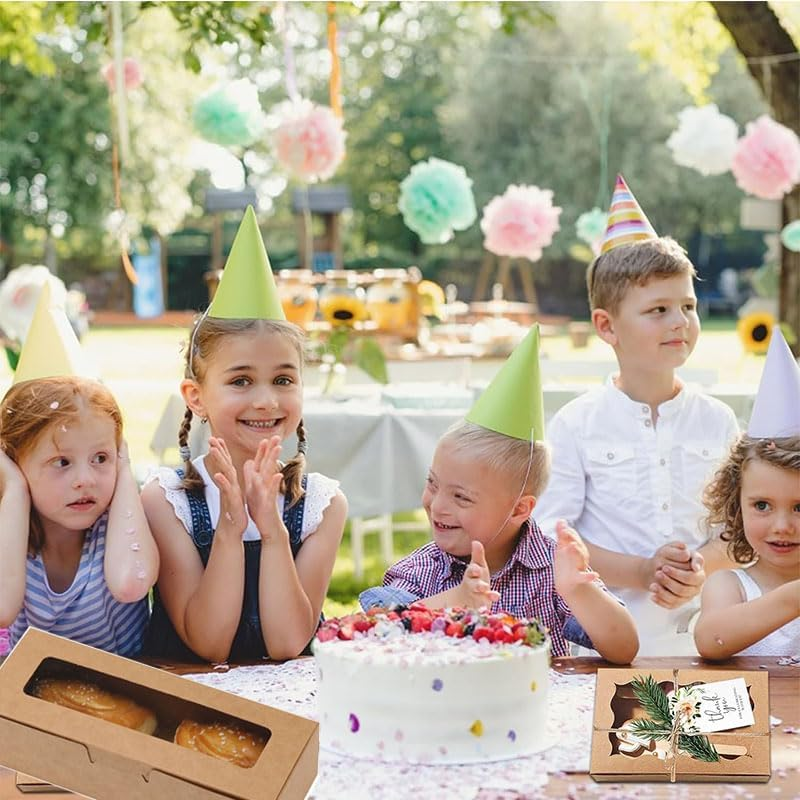 Kraft Bakery Boxes - 10 Small Pastry Treat Boxes with Window, Gift Packaging for Cookies, Pastries, Mini Cakes, Donut, Pie Slice, Stickers Included (Brown) - Brown image number 4