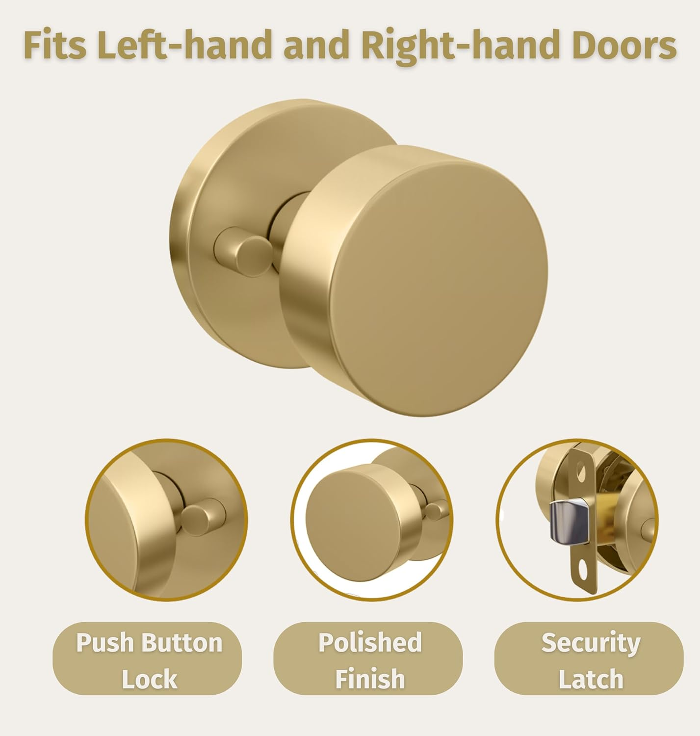 Mega Handles Privacy I Door Knob for Hallway, Closet and Bathroom I Reversible Heavy Duty Design I Fits All Standard Door Sizes I Screws Included - Satin Brass (1 Pack) image number 6