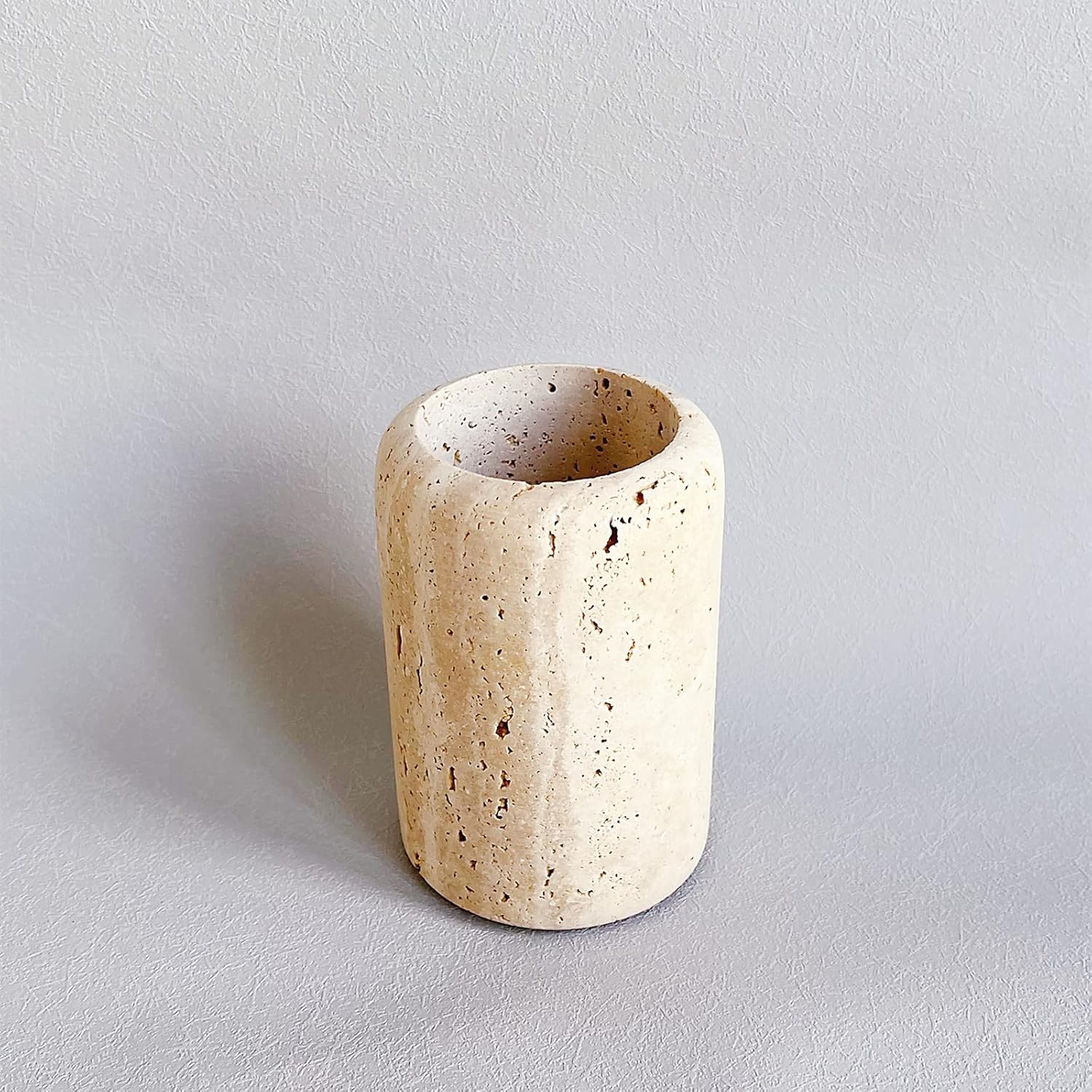 Stoneplus Natural Beige Marble Travertine Toothbrush Holder Makeup Brush Holder Bathroom Countertop Organizer (Rice White Travertine)