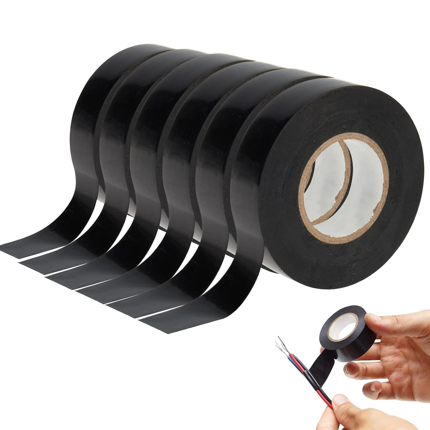 6 Pcs Black Electrical Tape Duct Tape Insulation Tape Perfect for Electric Wiring Projects,16Mm*15M