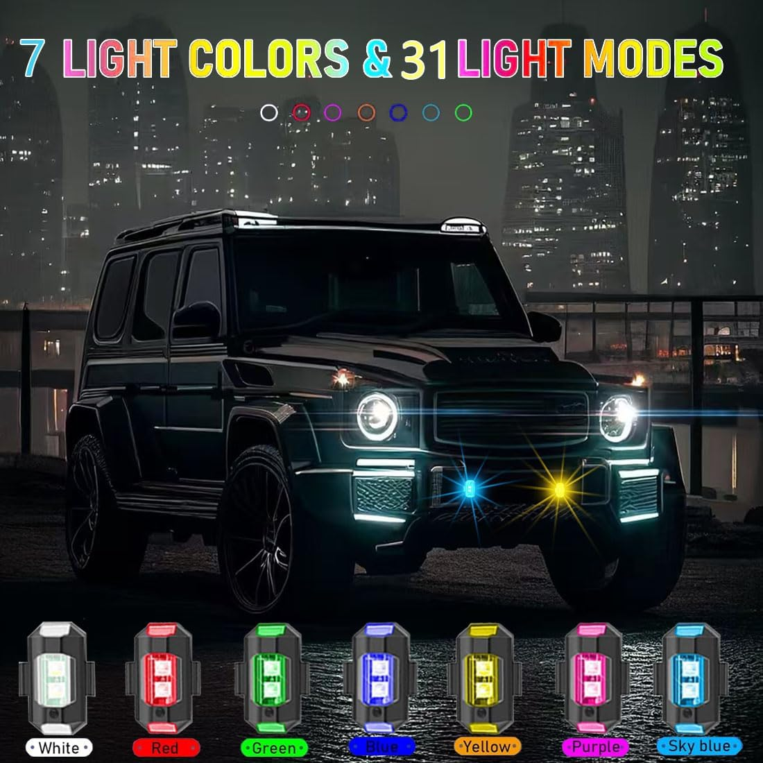 4Pcs LED Strobe Drone Light 7 Colors USB Charging Flying Anti-Collision Night Lights for Remote Control Drone,Motorcycle,Car,Bike,Rc Car,Rc Boat image number 1