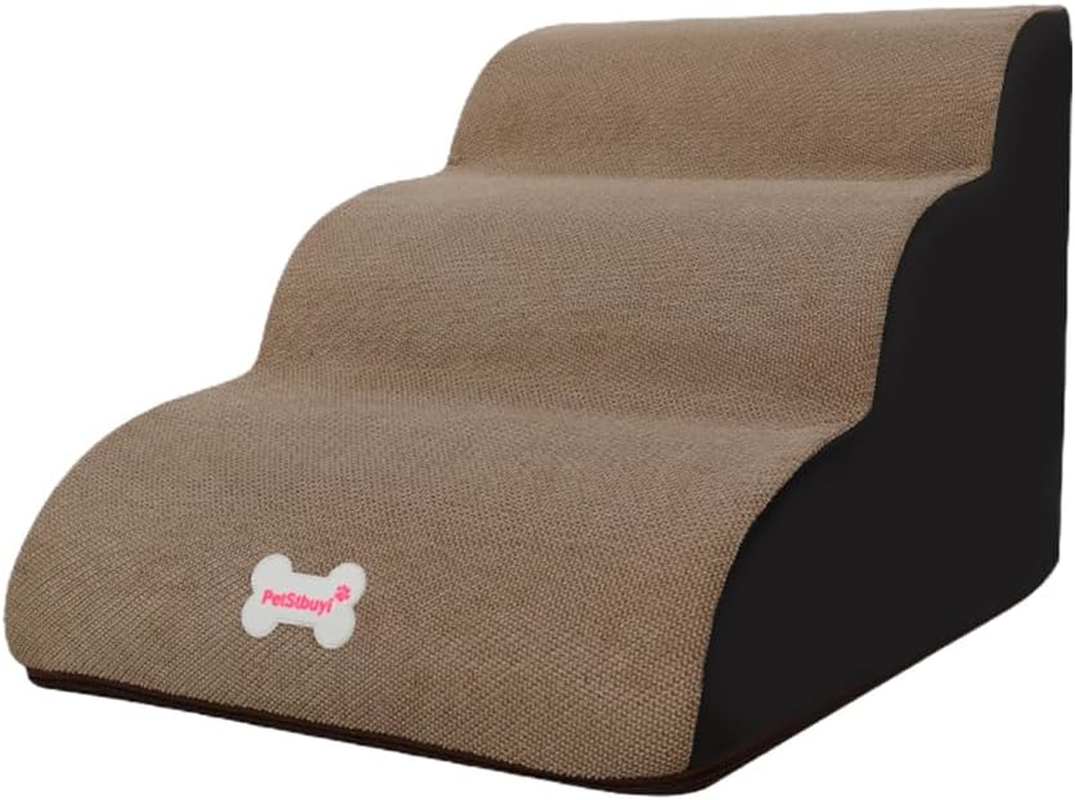 3 Tiers Dog Ramp and Stairs for Beds Non-Slip Sturdy Pet Steps Portable Climbing Ladder for Small Cats Dogs to Get on High Sofa Bed Brown 40 X 60 X 40 Cm image number 2