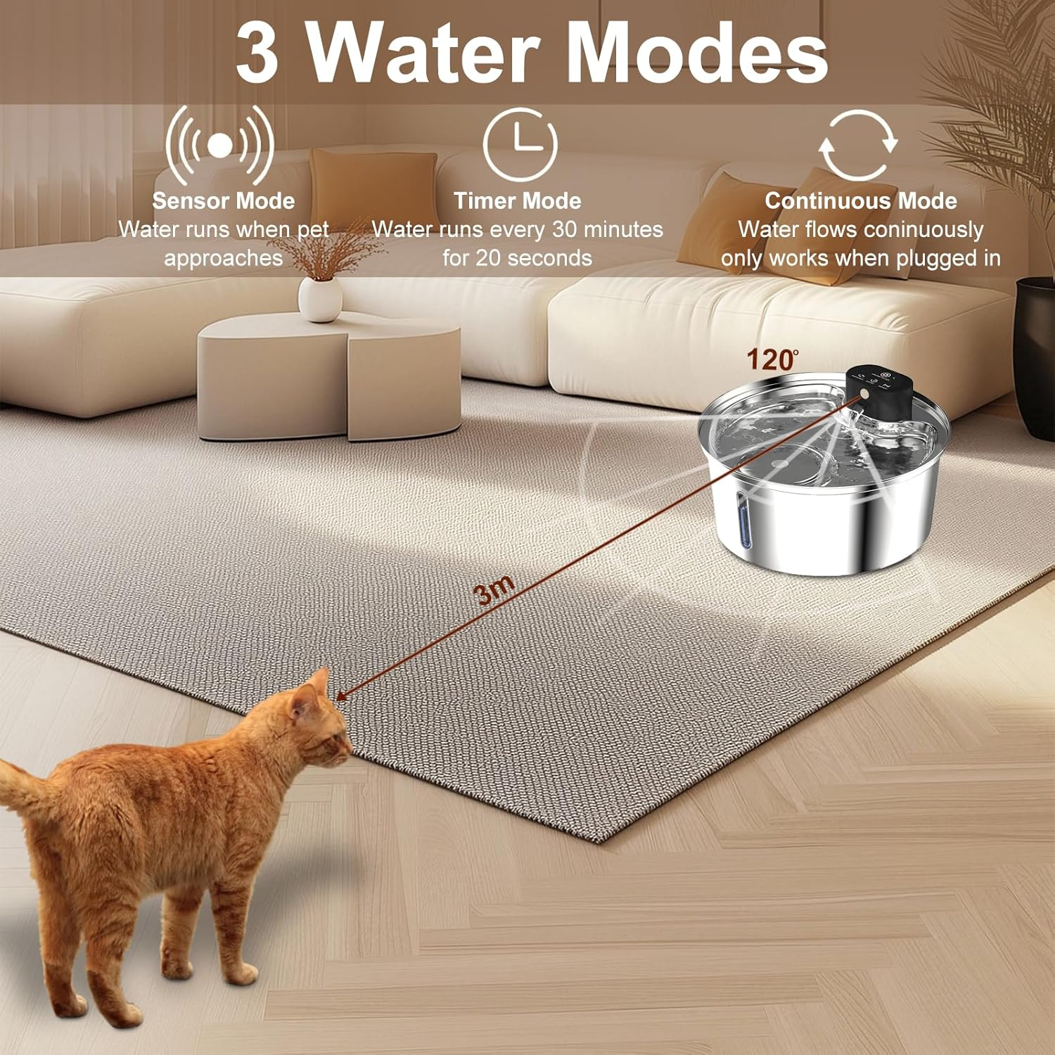 Wireless Cat Water Fountain Stainless Steel, 7L 5000Mah Rechargeable Battery Operated Cat Water Dispenser, Cordless Pet Waterfountain for Cats & Dogs with Motion Sensor, Quiet Pump, Multi-Filtration image number 1