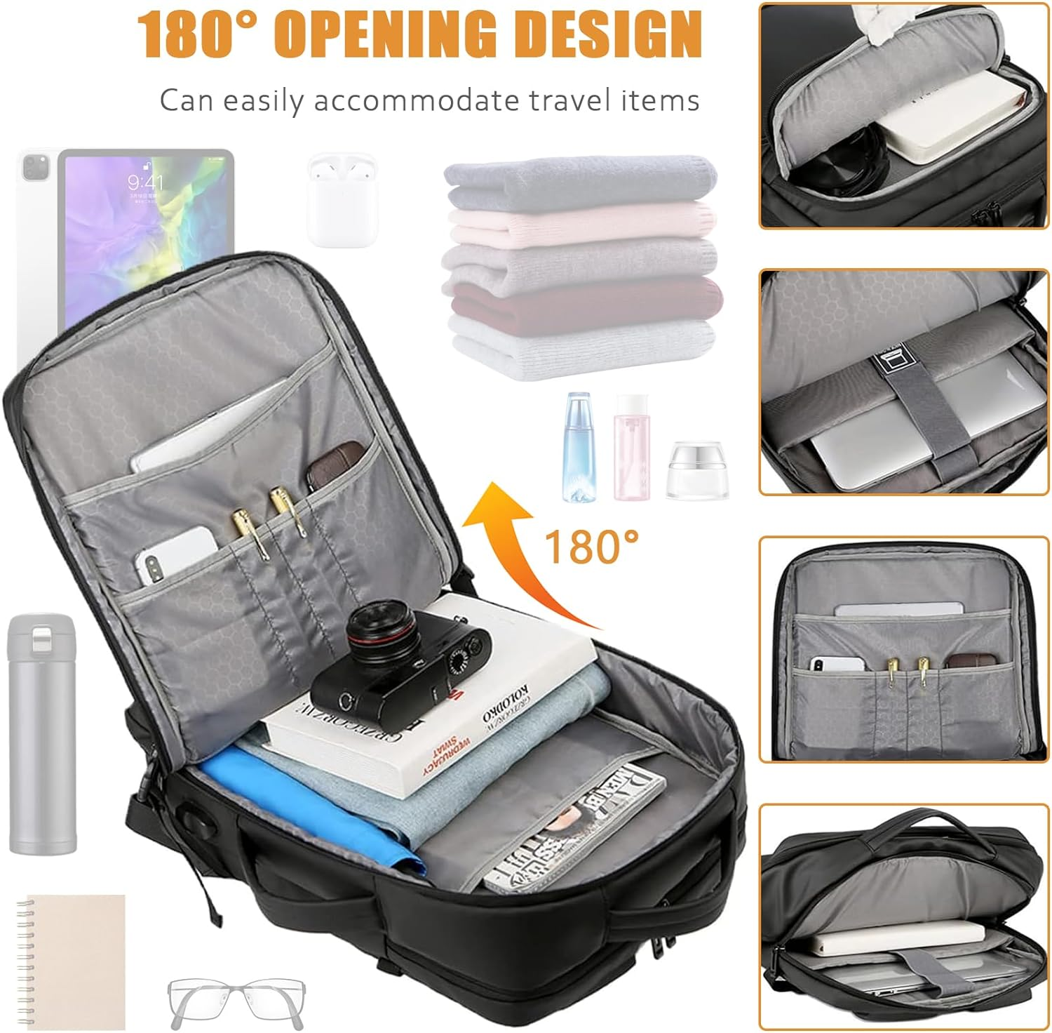 SUCIKORIO Cabin Bag 45X36X20 New Easyjet Underseat, Expandable Hand Luggage Bag Waterproof Carry on Holdall Travel Backpack with Padded Laptop Pocket and USB Charging Port Fit 15.6 Inch Laptop image number 1