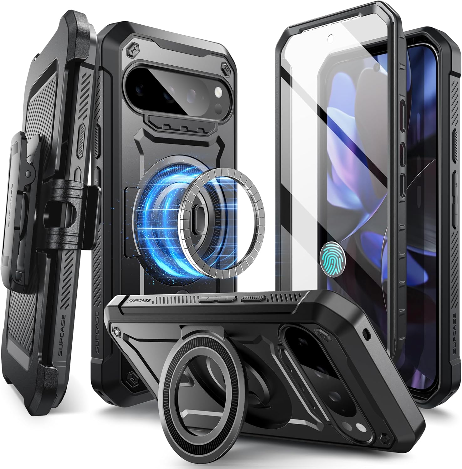 SUPCASE for Google Pixel 9 Pro XL Case with Stand (Ubpro Mag), [Support Magsafe] [Built-In Screen Protector & Belt Clip] [Military-Grade Protection] Magnetic Phone Case for Pixel 9 Pro XL, Black image number 1