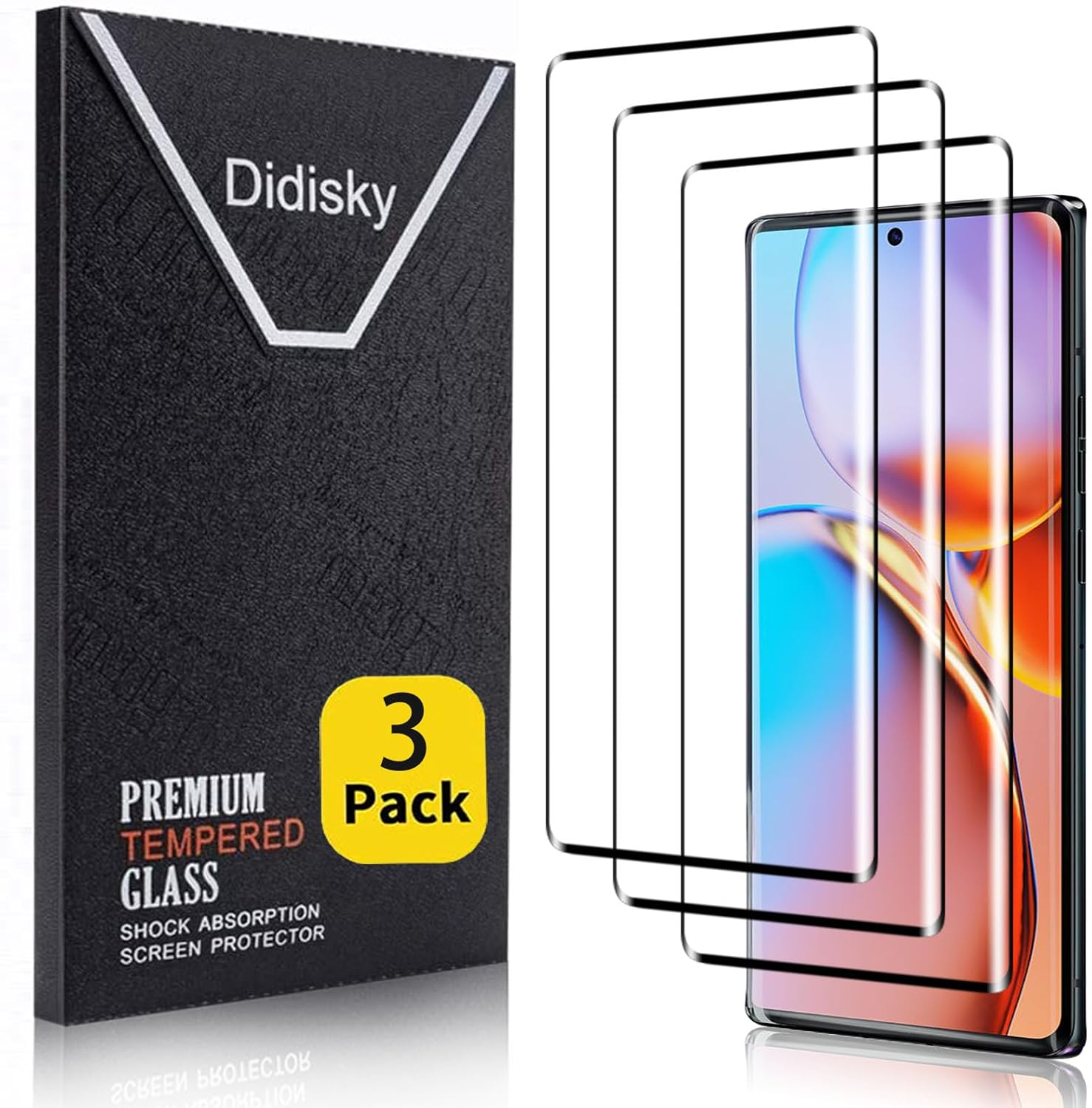 Didisky 3 Pack Tempered Glass Screen Protector for Motorola Moto Edge plus 2023, anti Scratch, 9H Hardness, No Bubbles, High Definition, Case Friendly, Transparent image number 4