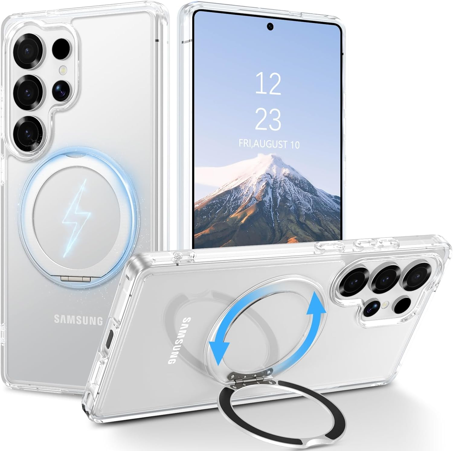 Telaso Case for Samsung S25 Ultra, Compatible with Magsafe Transparent 360&deg; Rotatable Ring Stand Magnetic Shockproof anti Slip Phone Case for Samsung S25 Ultra, Clear image number 3