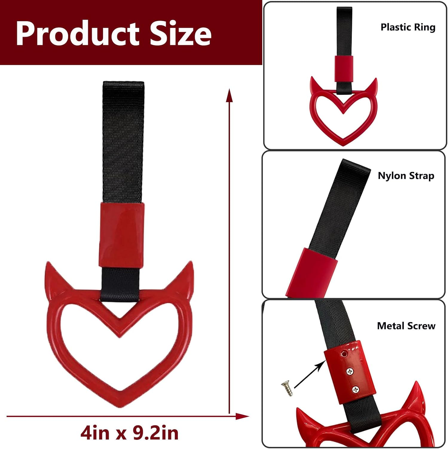Momerch 2 Pieces Rear Bumper Warning Ring Car Mirror Hanging Ornament, Red Heart Shaped Handle Ring Subway Bus Handle Straps for Car Interior Exterior Decoration (Blue) - Black image number 3
