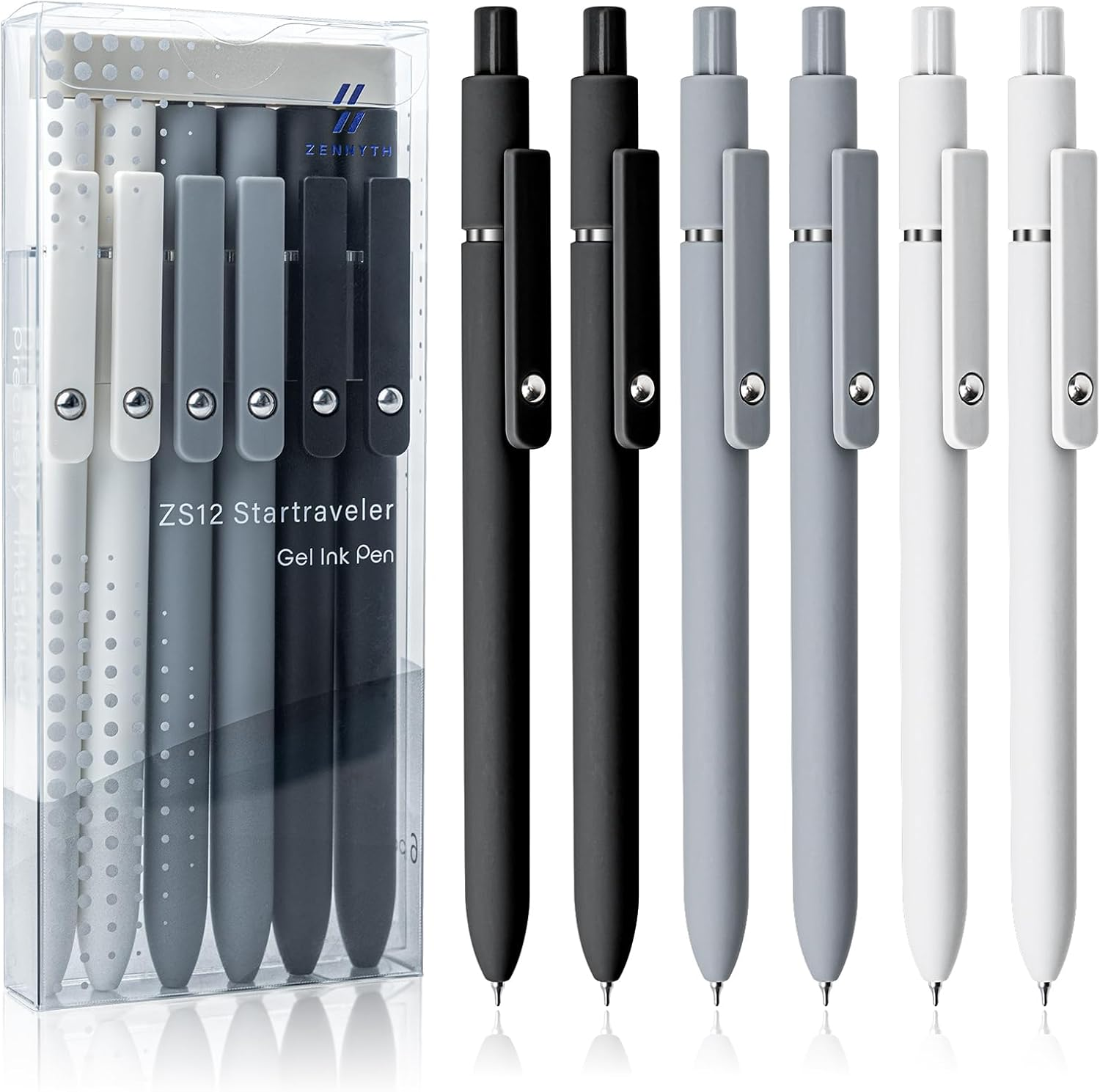 UIXJODO 6 Pcs Gel Pens 0.5Mm Quick Dry Black Ink Pens Fine Point Smooth Writing Pens, Cute Office and School Supplies Gifts for Women Teacher Students (6 Pcs Black White Grey Silver)