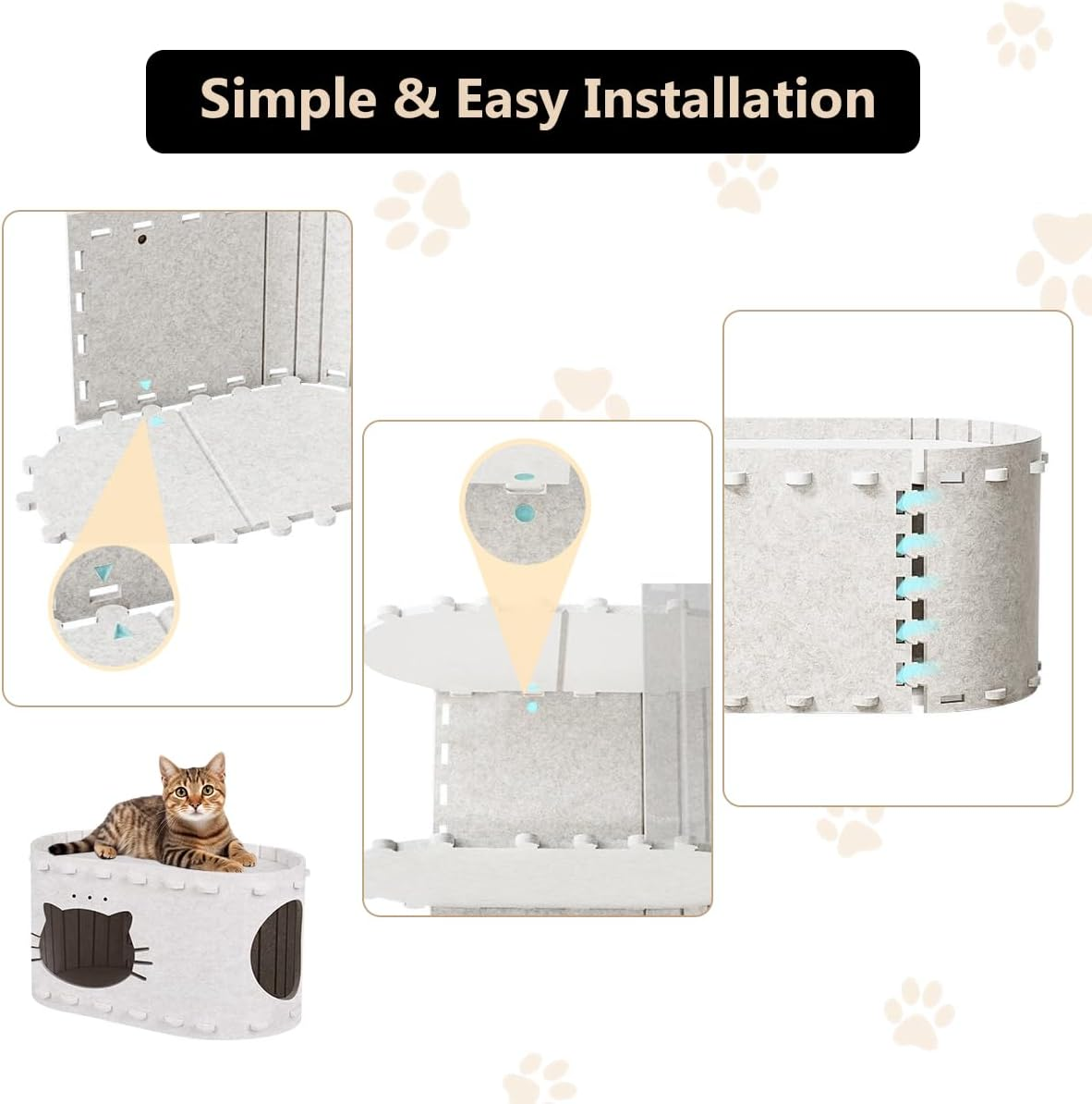 Foldable Cat House, Cat Bed for Indoor Cats, Soft Cat Cave Bed with Cat Scratching Board, Covered Cat Hideaway with Cat Pattern, Stable Cat Cave for Cat and Little Dog