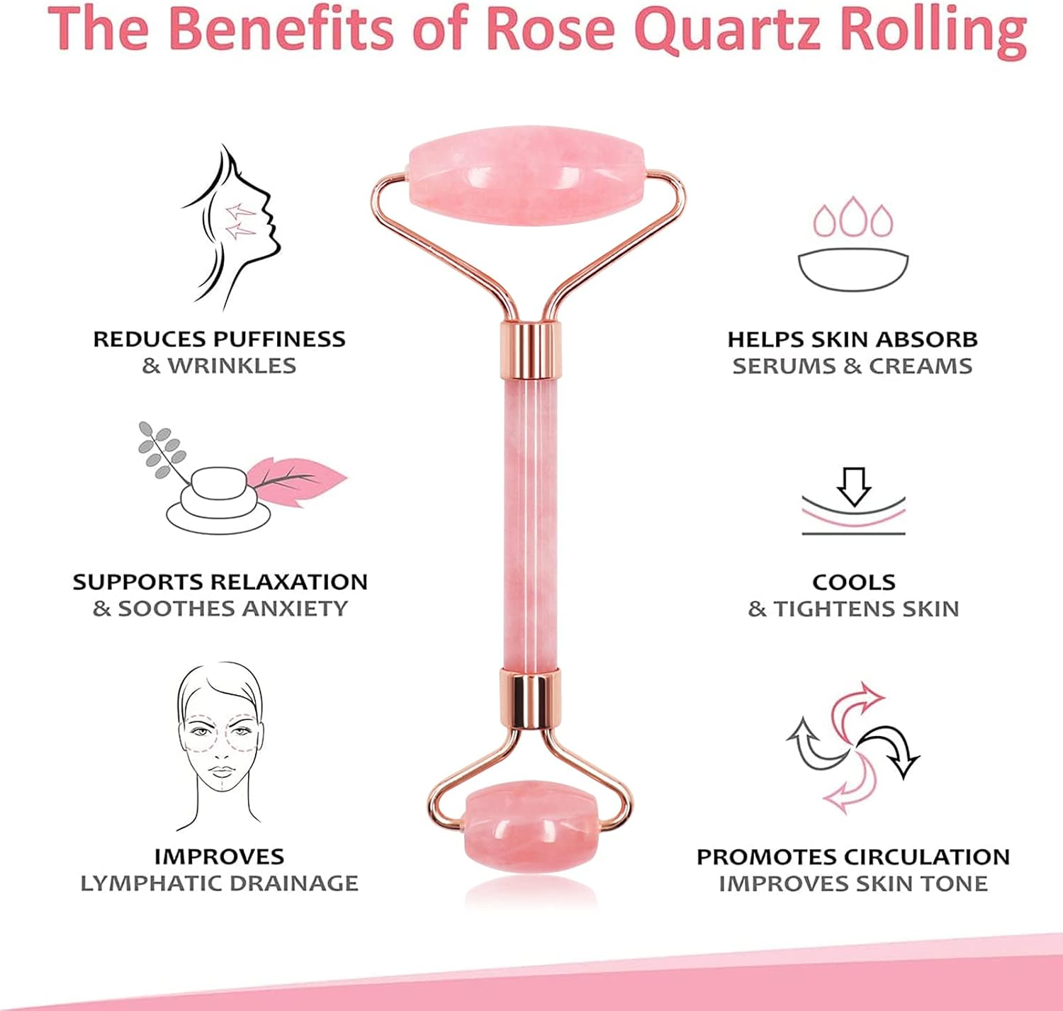 ZUKIMM Rose Quartz Face Roller, Gua Sha Facial Tools, Natural Beauty Skin Care and Sculpting Set, Facial Maasage to Reduce Puffiness and Improve Wrinkles for Neck & Eyes - Pink image number 3