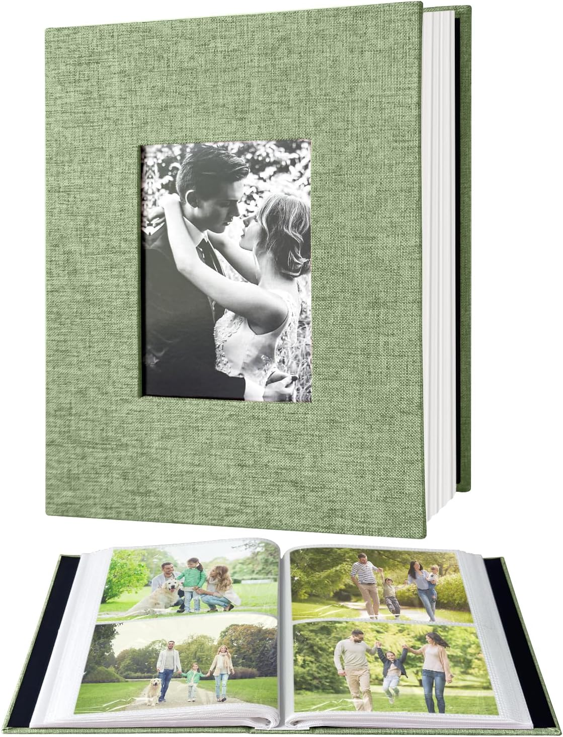200-Pocket Photo Album 4X6 - Slip-In Picture Album with Linen Cover & Display Window, Vertical Photo Book for Wedding, Family, Baby, Anniversary & Vacation Memories (Holds 200 Photos)