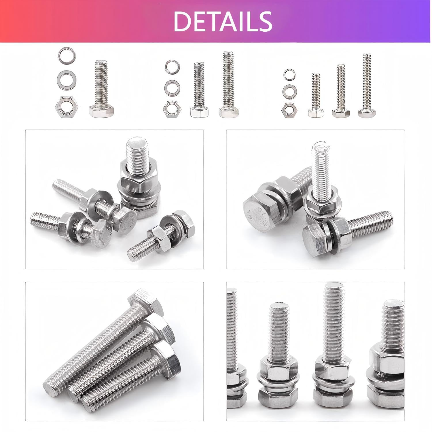 510PCS Hexagon Nuts, M4 M5 M6 Machine Screws with Lock & Flat Washers, Screws Bolts and Nuts Assortment Kit, Grade 10.9 Alloy Steel Hex Socket Button Head Black image number 2