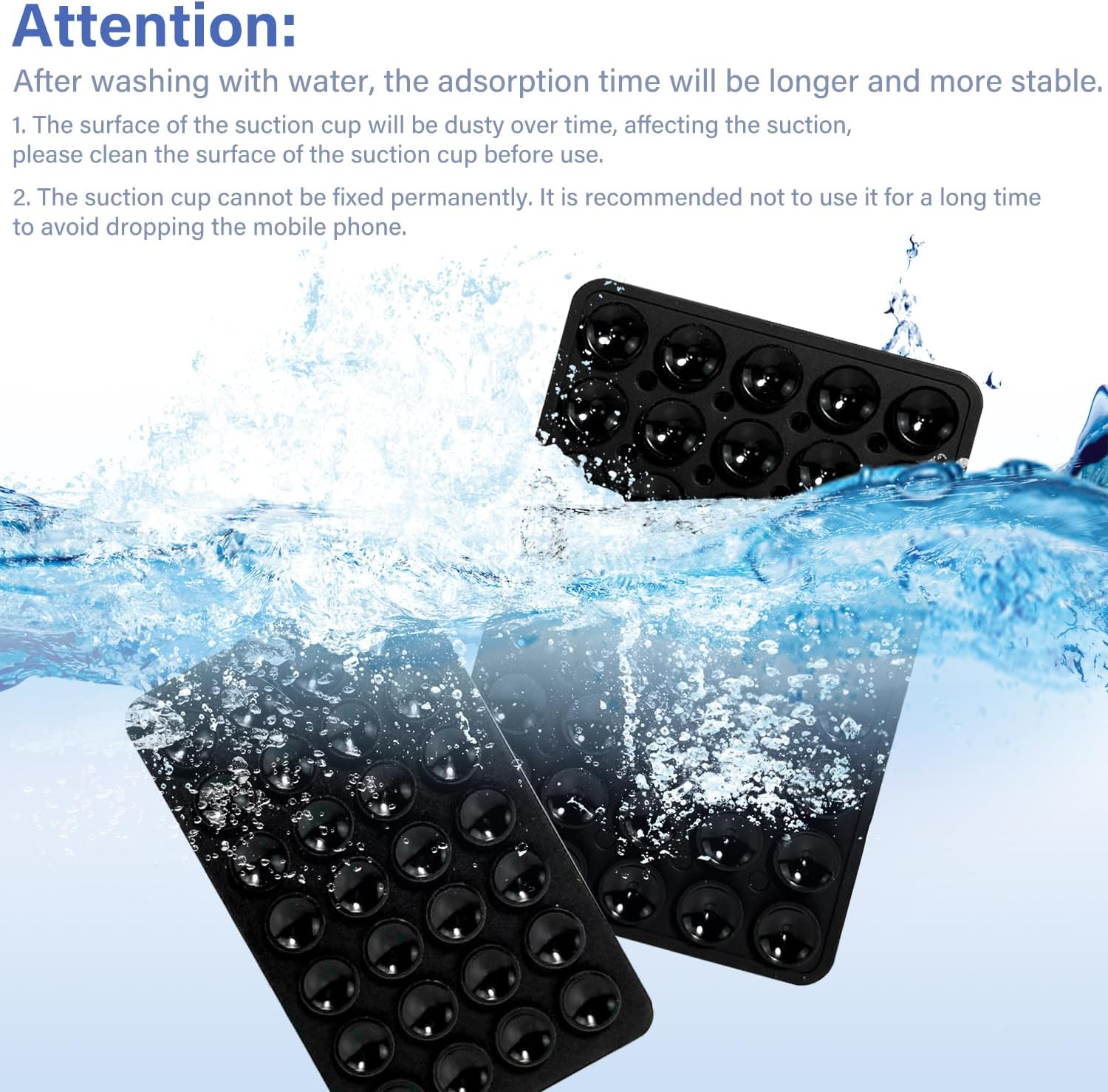 EKIND 2PCS Silicone Suction Cup Phone Holder, Silicon Adhesive Phone Grip,28 & 40 Double-Sided Sticky Grip, Hands-Free Stand for Mirror, Window, Desk for Selfies, Video Calls(Black)