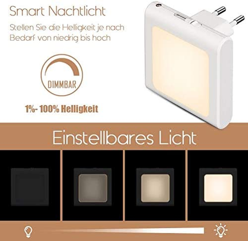 Emotionlite Night Light Socket with Twilight Sensor, Pack of 2 Brightness Freely Adjustable Very Good for Children'S Room, Staircase, Bedroom, Kitchen, Orientation Light, Warm White image number 1