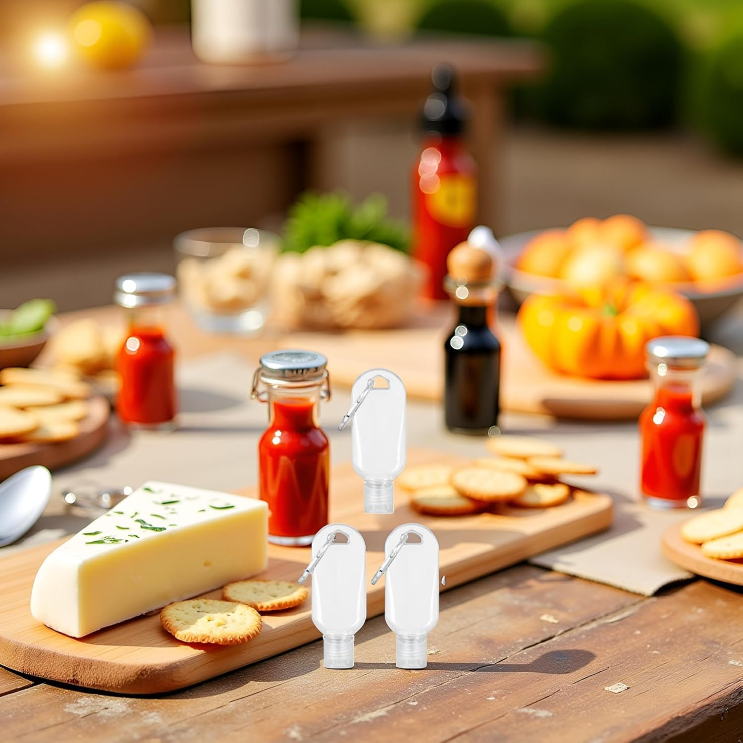 Bwexxt 3Pcs Portable Hot Sauce Keychain Bottles - Mini Ketchup Containers for On-The-Go - Refillable Travel Size Hot Sauce Keychain, Gravies and Marinades, Condiment Squeeze Bottles (2Oz/50Ml) image number 5