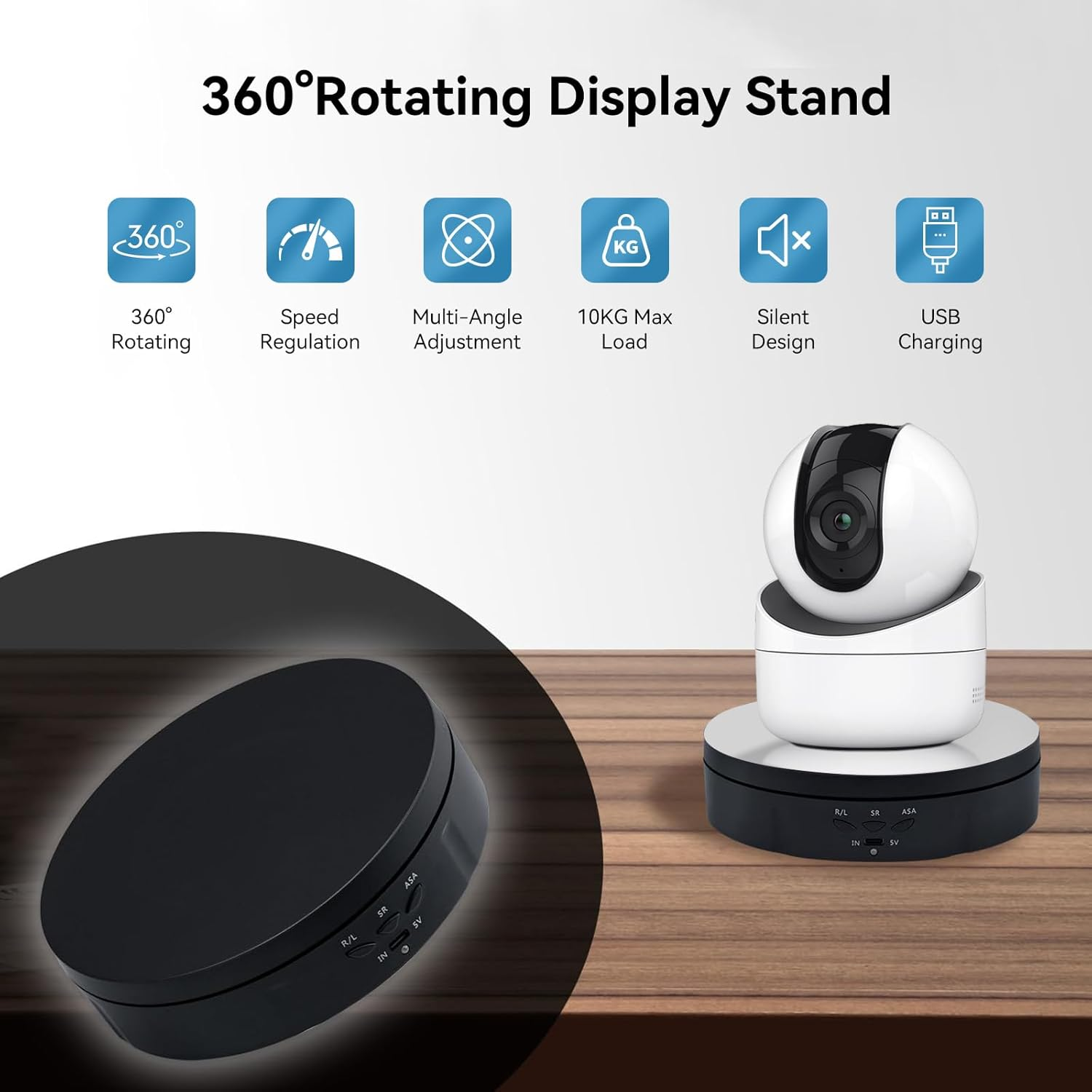 Dawntress Rotating Display Stand Motorized - Electric Turntable Display 5.4Inch / 13.72Cm with 3 Modes, 360 Degree Automatic Turntable for Photography Products, Jewelry, Cake, Market Shows - Black