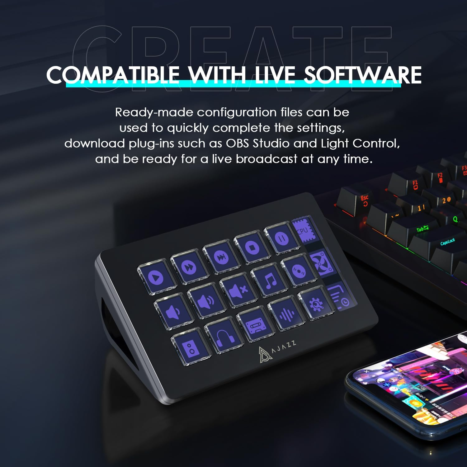 AKP153 Studio Controller, 15 Macro Keys, Trigger Actions in Apps and Software like OBS, Youtube, Twitch, Custom Console for Photo and Video Editing, Live Streaming, Pc/Mac (Black) - White image number 2