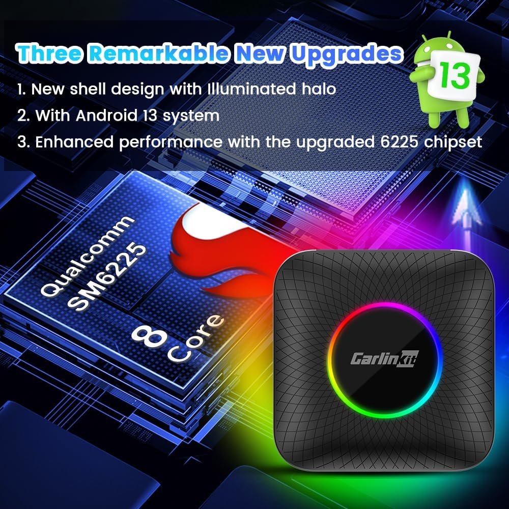 Carlinkit Android 13.0 Tbox LED, Carplay AI Box, Wireless Carplay/Android Auto Adapter, QCM6225 Chip/8 Cores/8+128Gb, Supports Youtube/Netflix/Tiktok, Only Suitable for Factory Wired Carplay Cars image number 4