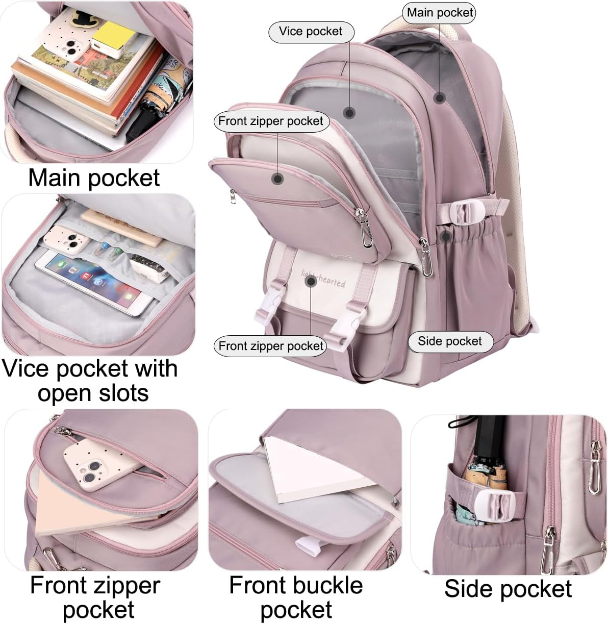 Sellerfun High-Capacity Stylish School Backpack for Middle School Girls Casual Daypack for School Trip Outdoor image number 4