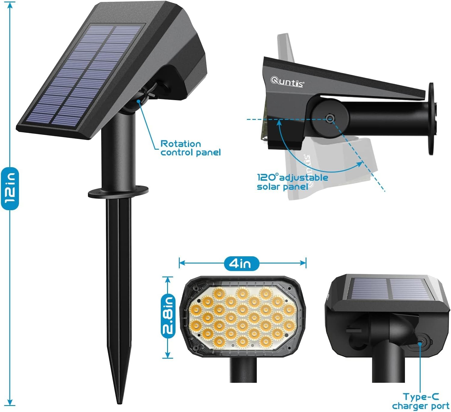 Solar Lights Outdoor, Quntis IP65 Waterproof 2-In-1 Solar Spotlights Landscape Lighting, Auto On/Off Solar Wall Lights for Garden Yard Patio Driveway Walkway Porch Pool image number 1