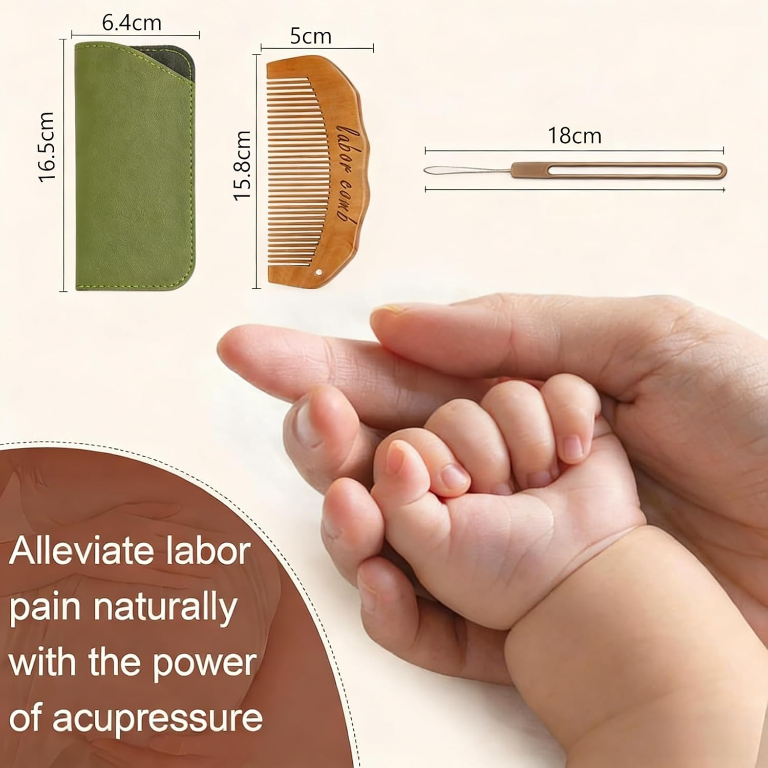 Start Makers Wooden Birth Comb with PU Pouch for Labour Pain Relief, Natural Birthing & Labour Comb, Pregnancy Hospital Bag Essential, Thoughtful Pregnancy Gifts for Mum image number 1