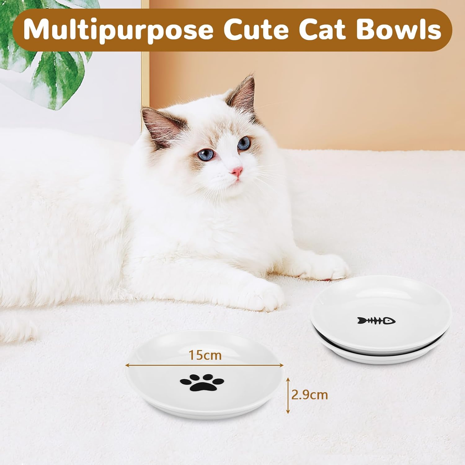 Ceramic Cat Bowl, Pack of 3 Cat Bowls, Flat with Non-Slip Silicone Base, Feeding Bowl for Cat from Whiskers Fatigue, Feeding Bowls for Cats, Kittens, Dogs image number 3