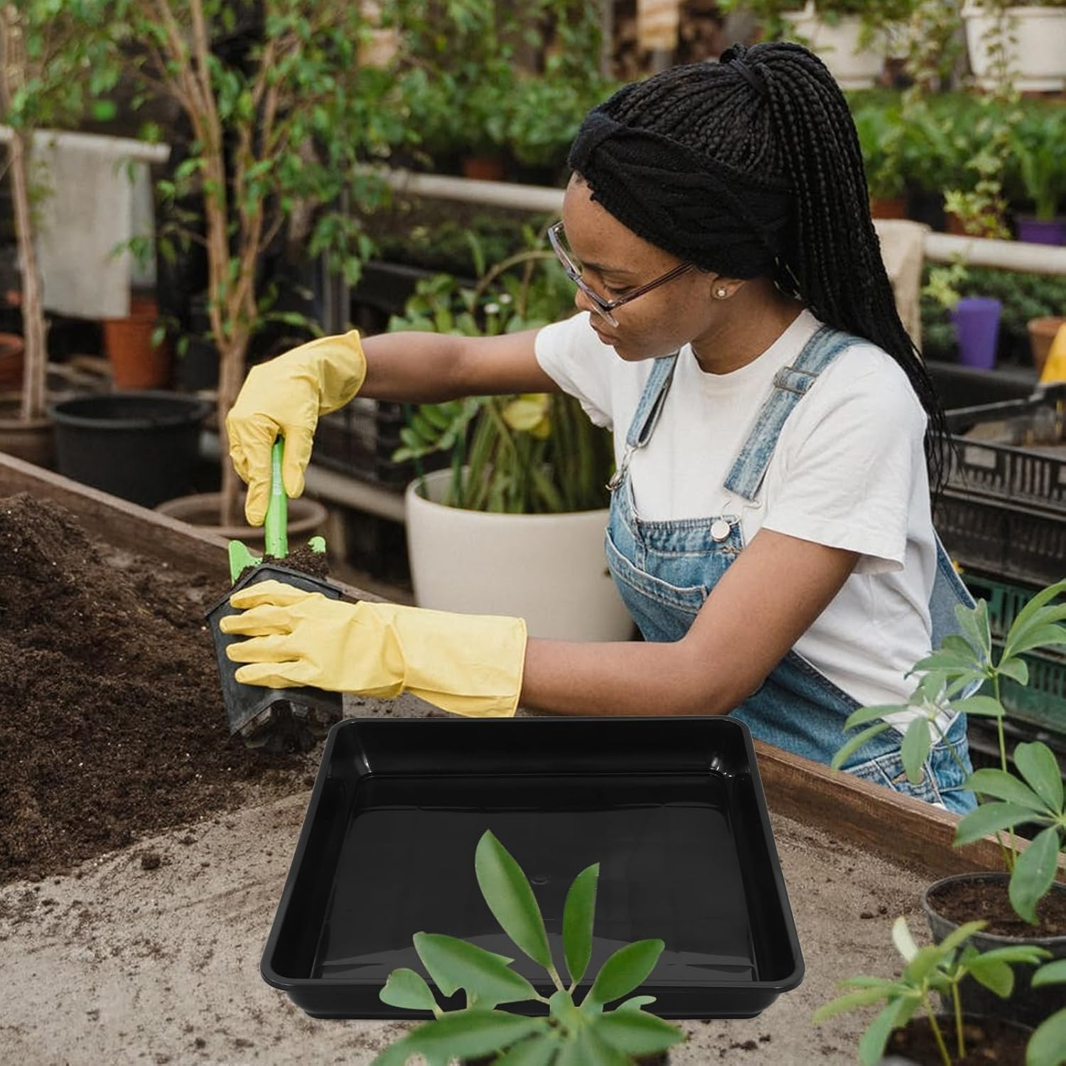 POPETPOP 2Pcs Square Plant Saucer: Plastic Plant Pot Tray 16 Inch Black Plant Water Drip Tray Pot Water Catcher Saucer image number 6