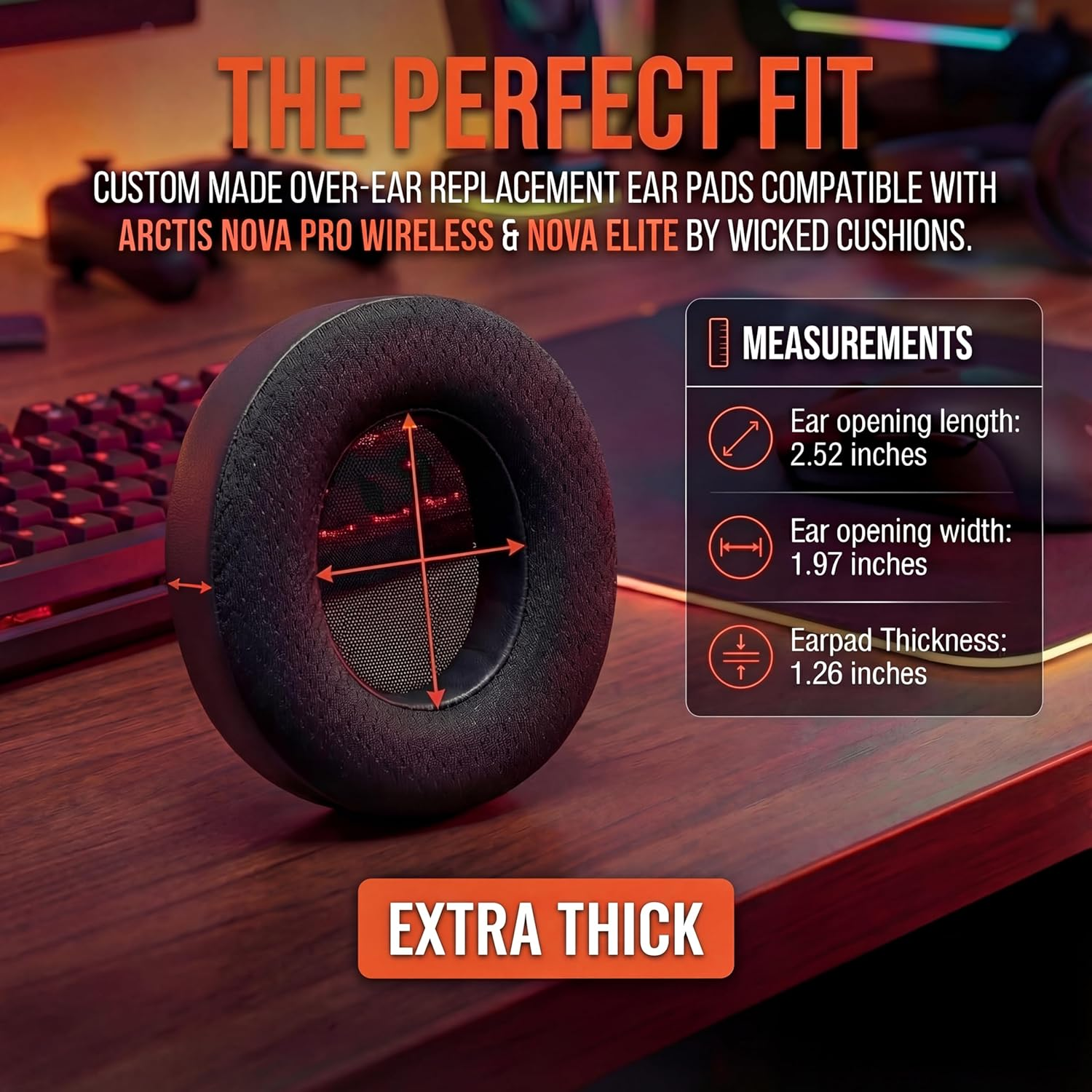 WC Freeze Nova Pro Wireless - Cooling Gel Earpads for Arctis Nova Pro Wireless & Nova Elite (Doesn&rsquo;T Fit Other Models), by Wicked Cushions, Extra Thick & Comfortable | Black - Black image number 3