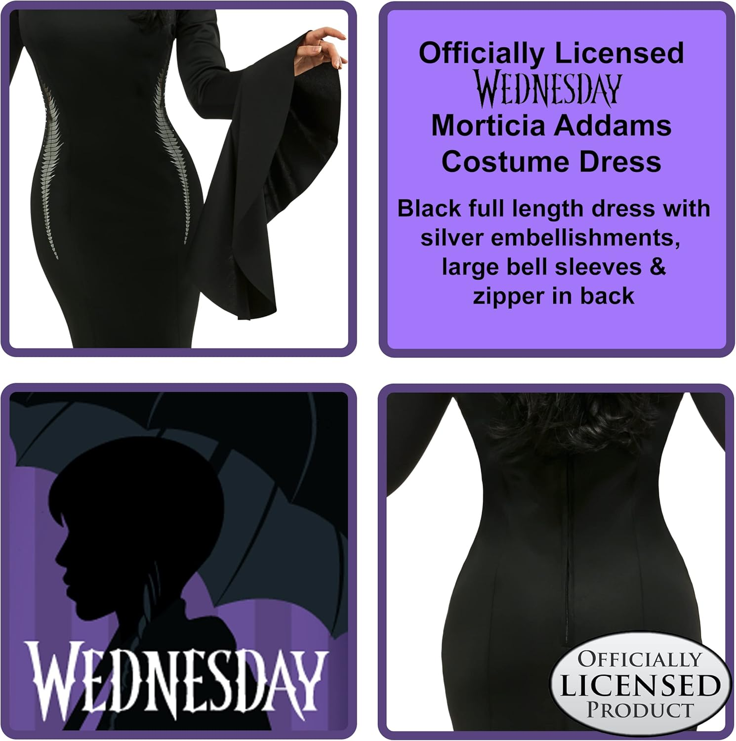 Morticia Addams Deluxe Costume for Adults - Wednesday (Netflix) - Medium image number 4