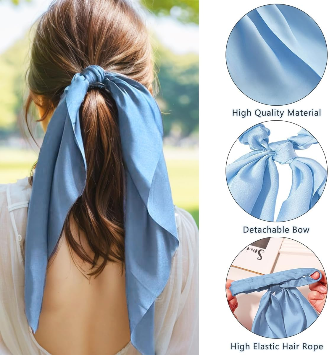 Orivin 6 Pcs Satin Bowknot Elastic Hair Bands Colorful Ribbon Scrunchies Ponytail Holder Sweet Hair Accessories for Women Girls image number 6