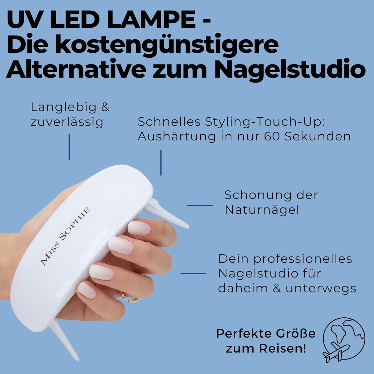 Original Miss Sophie UV LED Lamp, Nail Lamp for UV Gel Nail Foils, UV Lamp Nails, Portable Nail Dryer with USB Cable, 60S/120S Timer, Ideal for Home, Nail Studio & Travel image number 4