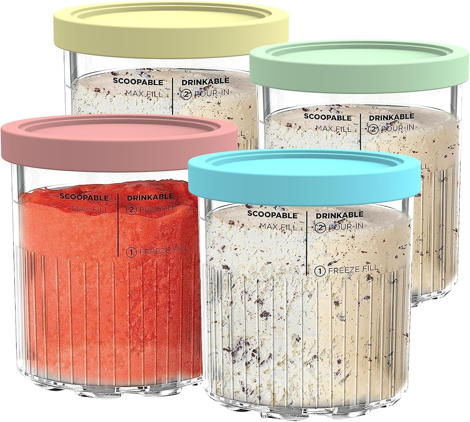 YUSFKJ Replacement for Ninja Creami Pints and Lids - 4 Pack NC501, Compatible with NC501 NC500 Series Deluxe Ice Cream Makers, Pint Containers Leak Proof Lids, Dishwasher Safe Transparent image number 5