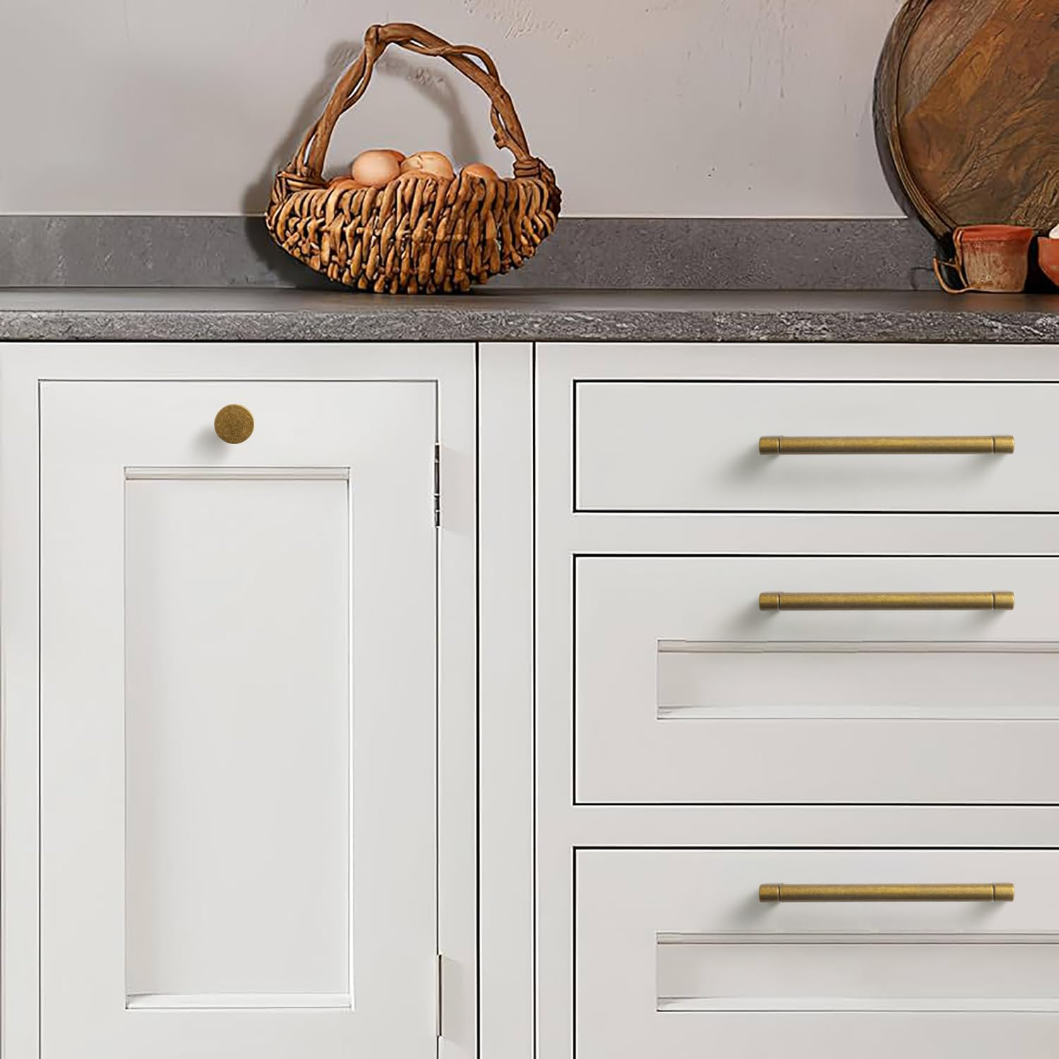 Goo-Ki 6 Pack Cabinet Knobs Antique Brass Drawer Knobs - Solid Zinc Alloy Single Hole/Screw Vintage Bronze Bar Cabinet Pulls Handles Retro Brass Kitchen Hardware image number 1