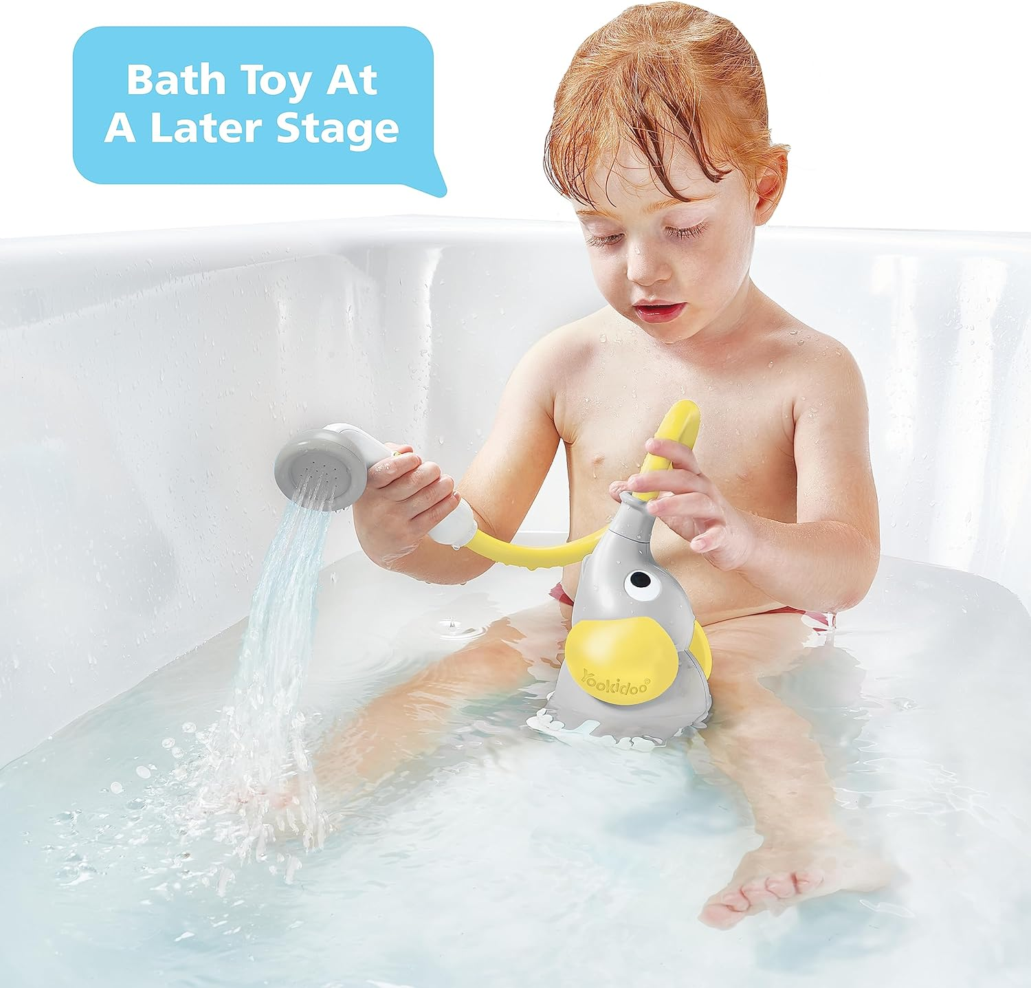 Yookidoo Baby Bath Shower Head - Elephant Water Pump with Trunk Spout Rinser - Control Water Flow from 2 Elephant Trunk Knobs for Maximum Fun in Tub or Sink for Newborn Babies(Yellow) - Blue And Orange image number 7