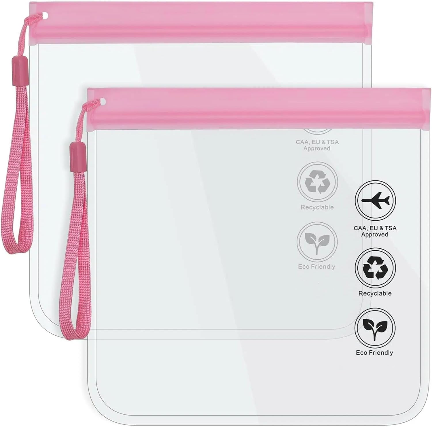 Demistus 2-Piece Reusable Tsa-Approved Clear Travel Toiletry Bag Set, Travel Accessories Makeup Pouch, Vacation Essentials Luggage Accessories (20X20) Pink