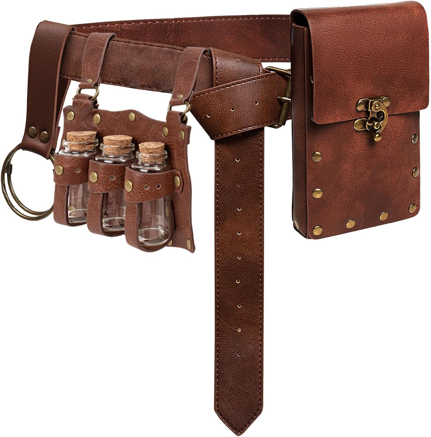 Renaissance Costume Accessories Casual Belt Pouch Fanny Pack Potion Bottle Skirt Hike Set Medieval Festival Halloween, Brown, Standard, Renaissance Costume Belt Pouch Fanny Pack Potion Bottle Set