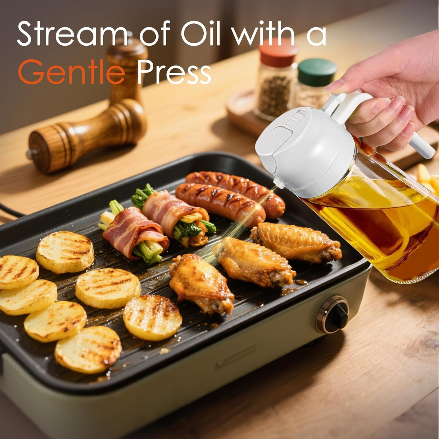 Vivva 16Oz/470Ml Olive Oil Dispenser - 2 in 1 Olive Oil Spray Bottle for Cooking Oil Sprayer Glass Oil Bottle Kitchen Tools, Premium Food-Grade Oil Mister for Air Fryer, Salad, Frying and BBQ (White) - Black  Oil Brush image number 5