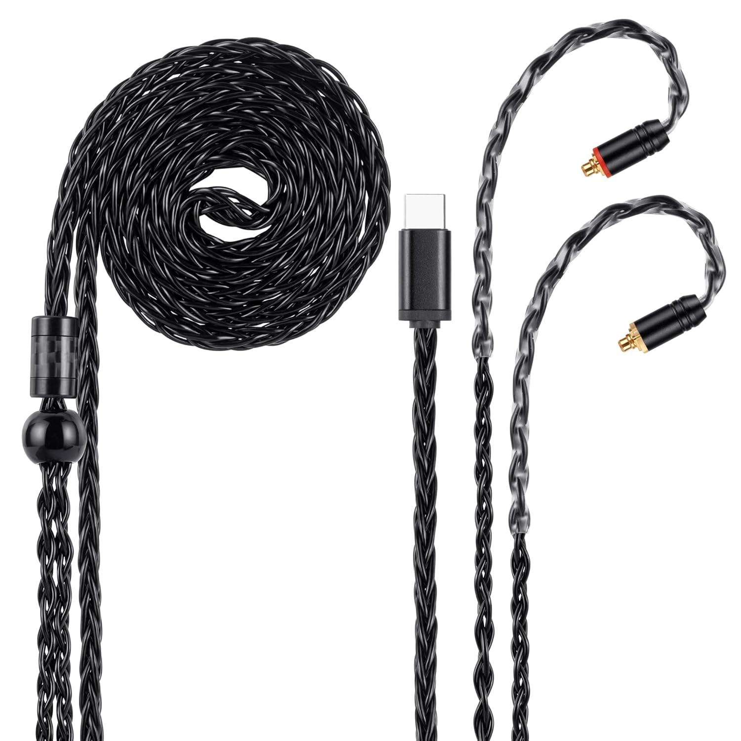 UNCLE LIGHT USB-C to Dual MMCX IEM Balance Earbud Cable, 8-Core OCC Silver-Plated Hifi Earphone Cable, Ultra-Flexible Digital Audio Upgrade for In-Ear Headphones (1.3M, Black) image number 2