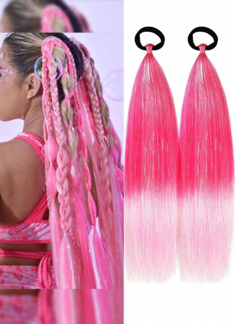 Ponytail Extensions, Glitter Festival Hair, Extensions 18 Inch, Pink Ombre, 2 Pack