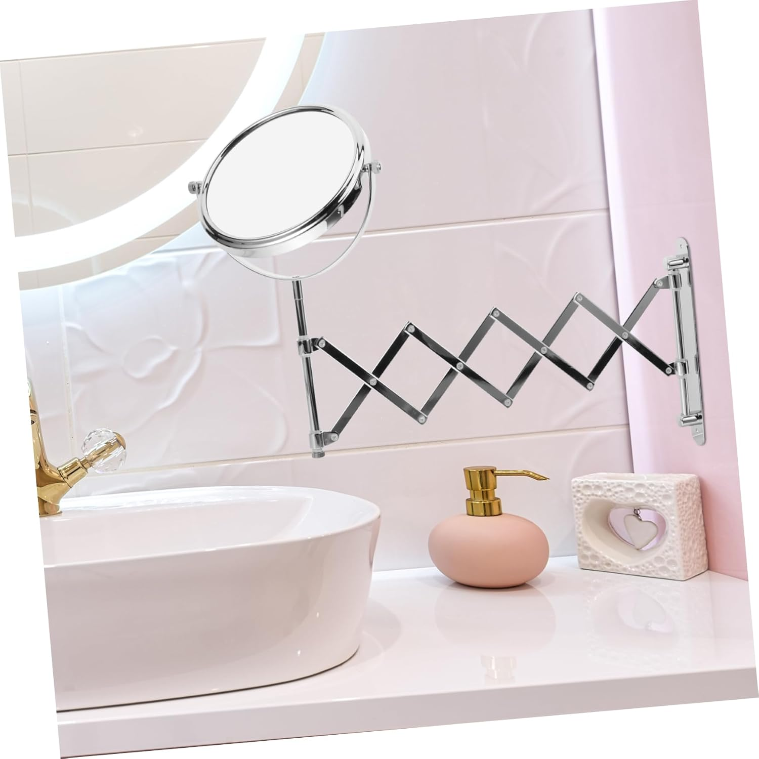 WOONEKY 360Degree Extendable Wall Mirror Swivel Makeup Mirror Magnifying Bathroom Decor image number 2